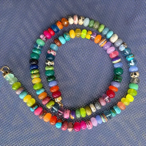 Stunning Lynn Rachel Rose Wild Peacock gemstone necklace with 14 K hardware, 23" - Picture 4 of 7